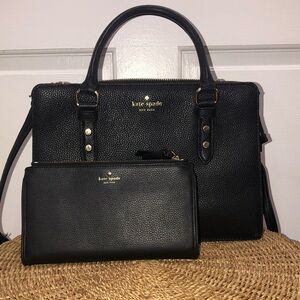kate spade Black Pebbled Leather Satchel with Matching Wallet